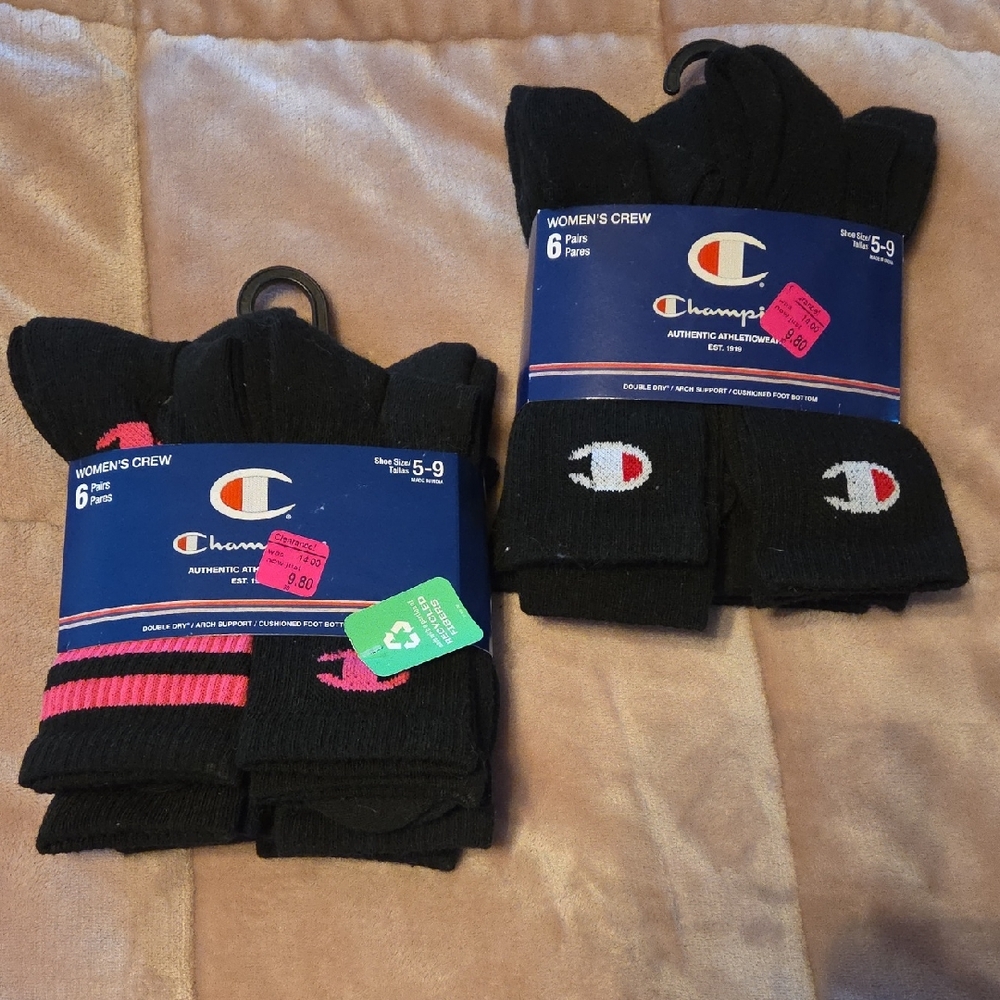 Champion Black and Pink Crew Socks for Women